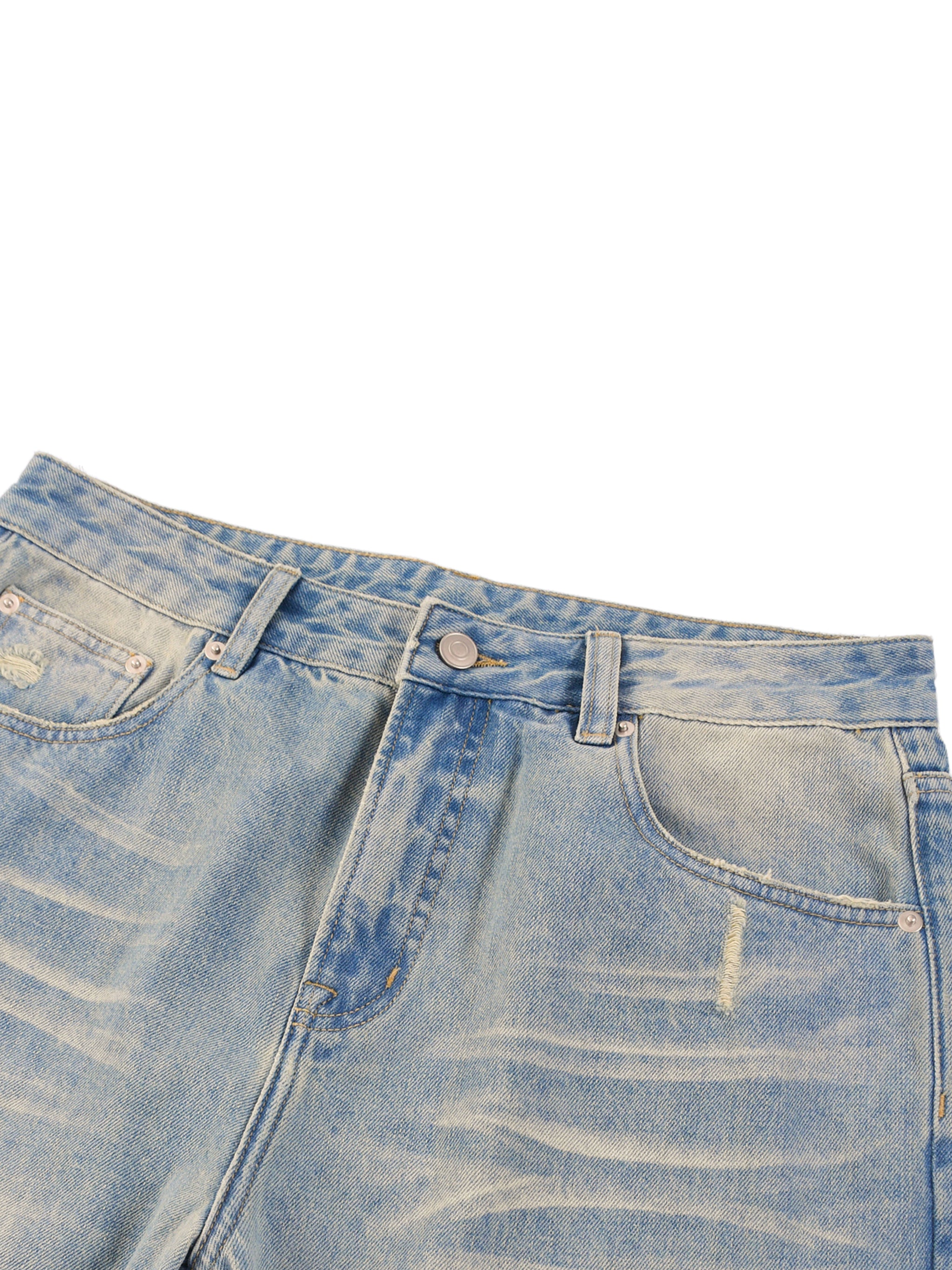 Wide-Leg Washed Denim Pants